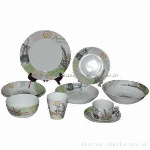 Ceramic Dinnerware Set with Lavender Decal Design, 84/500/EEC, LFGB Standard